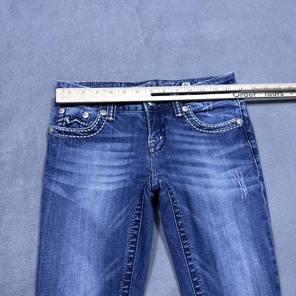 Miss Me Jeans Womens 26x32 Skinny Lowrise Logo Pockets Studded Y2K Boho USA - Picture 7 of 9